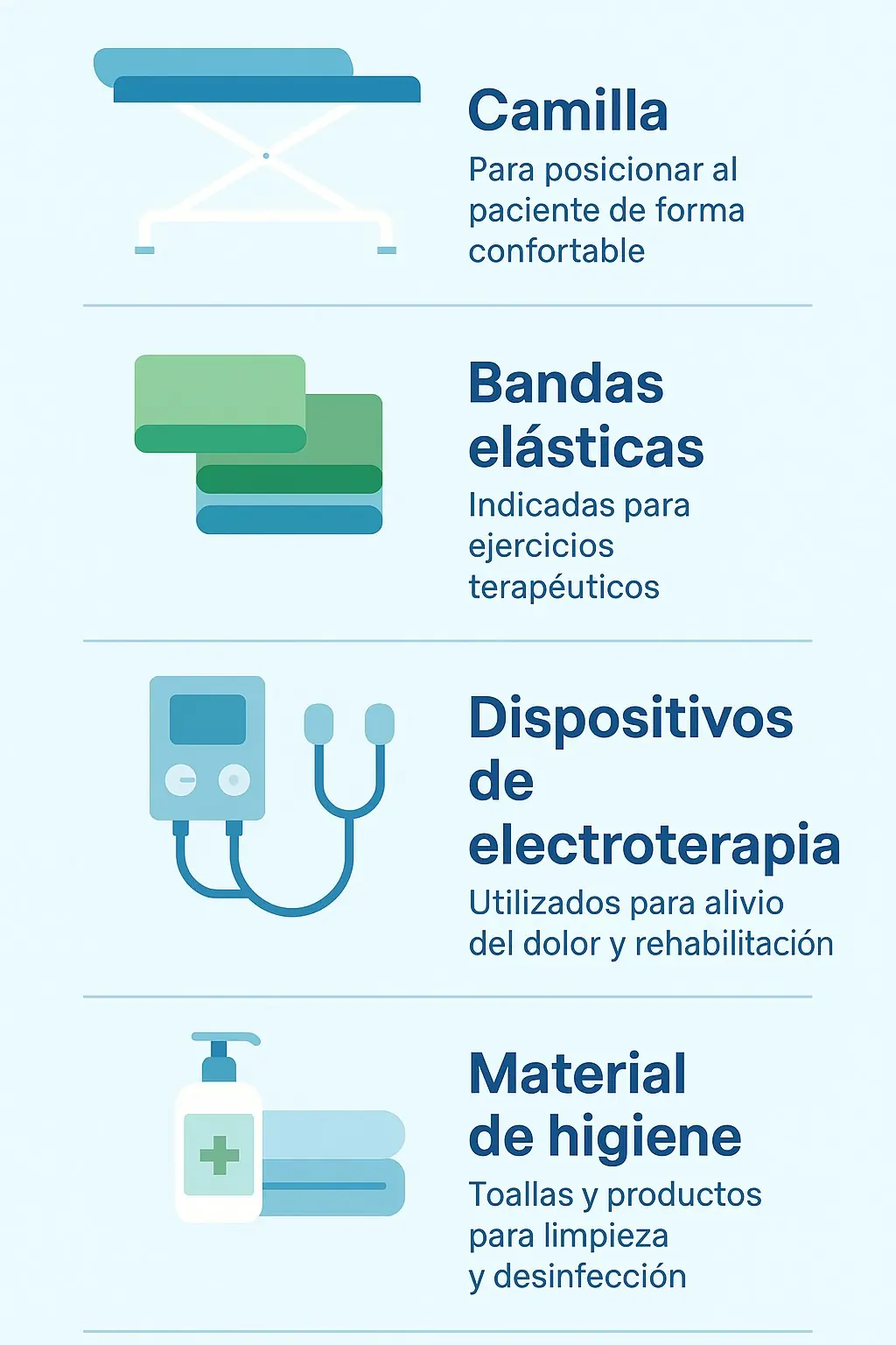 Equipamiento básico de una clínica de fisioterapia